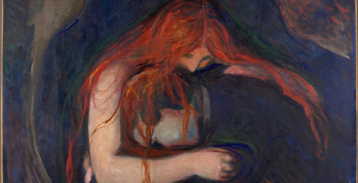 Målningen "Vampire" av Edvard Munch, framställd under åren 1892-1893.